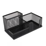 Students Office Desk Mesh Style 3 Compartments Metal Pen Holder Black