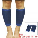 2 Pcs Sports Black Blue Striped Calf Leg Sleeves Support Elastic Protector