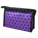 Zip up Rectangular Dots Meshy Lace Makeup Cosmetic Case Holder Hand Bag Purple Black