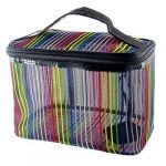 Traveling Rainbow Stripe Mesh Cosmetic Bag Holder w Mirror Black