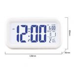 White Digital Alarm LED Clock Light Control Backlight Time+Calendar Thermometer