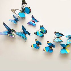 12 Pieces 3D Butterfly Stickrs Fashion Design DIY Wall Decoration House Decoration Babyroom Decoration-BLUE
