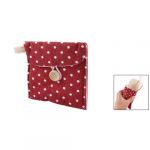 Women rectangle dotted sanitary towel holder bag button pouch burgundy white