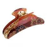 Plastic Red Gold Tone Flower Pattern Hair Clip Claw Clamp for Ladies