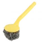 Yellow Plastic Handle Kitchen Cleaning Brush Wire Ball Scourer