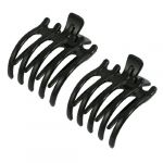 Woman Girls Black Plastic Hairpin Clamp Hair Claw Clips 2 Pcs