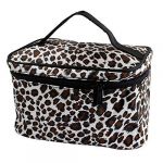 Women Black White Leopard Print Zipped Closure Cosmetic Bag Pouch Case