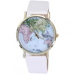 Retro World Map Womens Quartz Wrist Watch White