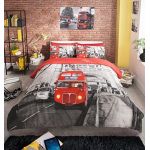 [hachette] 3PC LONDON BUS (RED BLACK) DOUBLE SIZE BEDDING BED DUVET COVER QUILT SET WITH PILLOWCASES