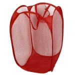 Water & Wood Household Dirty Clothes Laundry Folding Mesh Bag Basket Holder Red