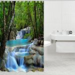Waterproof Shower Curtain For Bathroom Fresh Scenery Pattern Printed With 12 Hooks 180x200cm