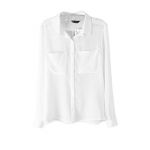 Womens Solid Chiffon Sheer Notched Collar Shirt Blouse Tops 2 Pockets,White,UK8/CN M
