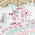 Riva Home Harriet Floral Embroidery Filled Cushion, Duck Egg Blue/Pink, 45 x 45 Cm