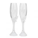 Wedding Bride Groom Champagne Wine Glasses Toasting Flutes Butterfly Decorated