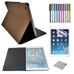 PicknBuy® lightweight Smart Cover Case for iPad Air (5th Gen 2013) with Full Sleep Wake compatibility + 2x Screen Protector + 10x Stylus Pen w/ various Colours + Free Cleaning Cloth - Golden Brown
