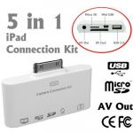 5 in 1 av out camera connection kit card reader for usb keyboard, sd, microsd, mini usb and sync pictures/ photos and video to itunes for apple ipad, ipad 2