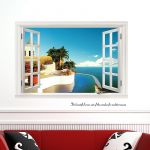 Wall sticker seaview 3d windows room decoration decal vinyl