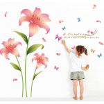 Wall sticker romantic pink lily plant flowers room decoration decal vinyl