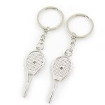 Tennis Racket Pendant Silver Tone Keychain Ring 2 Pcs