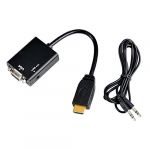 Black HDMI Male Type A to VGA Audio Converter Adapter, 1080P HDTV 3.5MM Audio Cable
