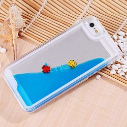 Iphone 6 plus case, inextstation 3d flowing liquid swimming fish creative design transparent clear hard case full body protective back cover case cute for apple iphone 6 plus 5.5 inch screen- blue