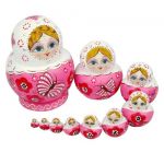 NEW 10pcs New Beautiful Pink Wooden Russian Nesting Dolls Gift Matreshka Handmade