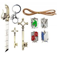 Attack on Titan Emblems, Keychains, Key Necklace and Sword 9 Piece Jewelry Set,Shingeki no Kyojin Set