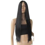 Black 28' Women Ladies Long Straight Hair Full Wigs No Bang Middle Part Goddess Party