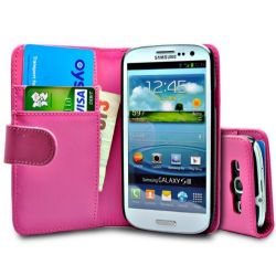 SAMSUNG GALAXY S3 S III I9300 MAGNETIC FLIP PU LEATHER CASE COVER POUCH + SCREEN PROTECTORS + STYLUS (Pink Book)