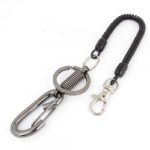 Black Spiral Spring Coil Design Dark Gray Metal Keyring Key Chain Strap Clip
