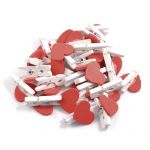 50 Pcs Red Heart Accent White Wooden Spring Clothespins Memo Clips