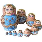 Set of 10 Nesting Dolls Popular Handmade Blue Garland Russian Matryoshka Russian dolls