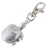 Textured Silver Tone Turtle Pendant Hunter Case Key Ring Watch
