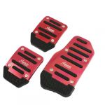 3 Pcs Black Red Metal Plastic Nonslip Pedal Cover Set for Car