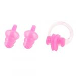 Fuchsia plastic nose clip w silicone earplugs set for swimming