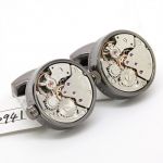 Steampunk Rotating movement Black Round and Silver Movement Watch Functional Mechanical Cufflinks (Diameter: 0.79)
