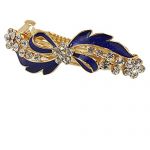 Metal Rhinestone Decor Blue Bowknot Hairclip Barrette, Gold Tone