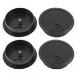 Computer desk black plastic grommet cable hole cover 80mm 4 pcs