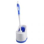 Home Hotel Blue White Plastic Toilet Cleaning Brush + Holder