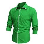Men Point Collar Long Sleeve Single Breasted Shirt Bright Green M