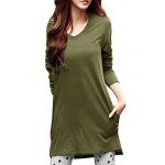Allegra k women v neck split side design low high hem tunic top army green m