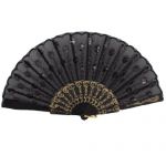 Wavy Brim Chinese Japanese Tradition Folding Hand Fan Black