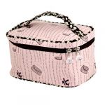 Lady Plastic Crystal Accent Bag Print Storage Case Cosmetic Bag Light Pink