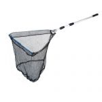 Silver tone 1.8m long telescopic foldup handle triangle fishing landing net black