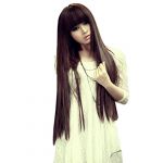 Top Fashion Long Straight Hair Cosplay Party Women Lady Full Wigs W/ Neat Bangs Black