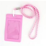 Business Nylon Lanyard Vertical Name Card ID Badge Holder Pouch Pink