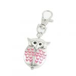 Silver Tone Pink Metal Owl Pendant Knob Adjustable Time Keyring Watch