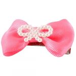 Dog Cat Bow Detail Alligator Hair Clip Hairpin Silver Tone Pink