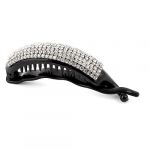 Plastic Ladies Rhinestone Inlaid Barrette Banana Hair Clamp Clip Black
