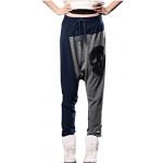 Allegra K Women PU Skull Hippie Dance Baggy Drape Harem Pants Dark Blue S